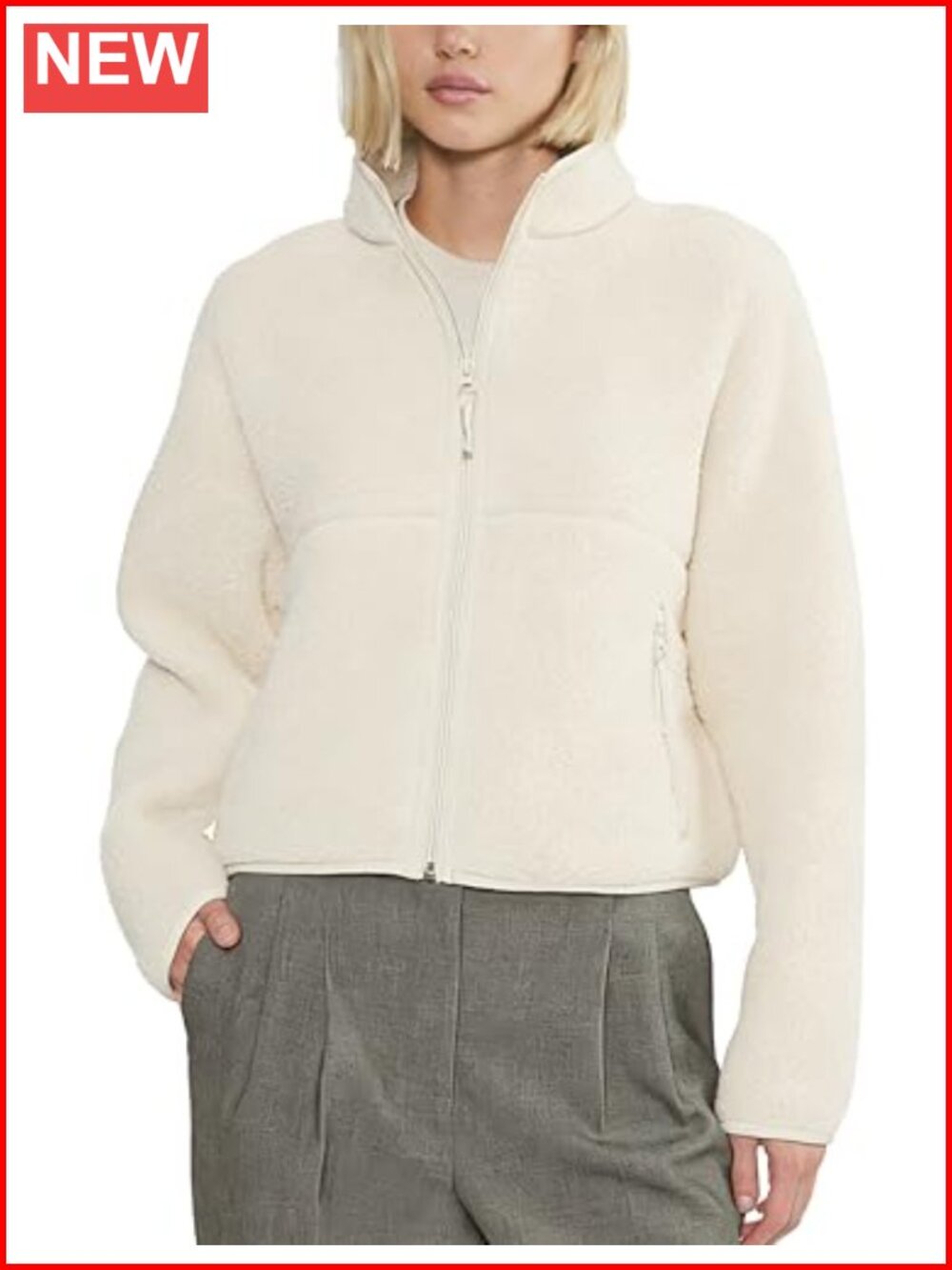 Sherpa Fleece Zip Up Jacket Stand Collar Loose Fit Warm Coat
